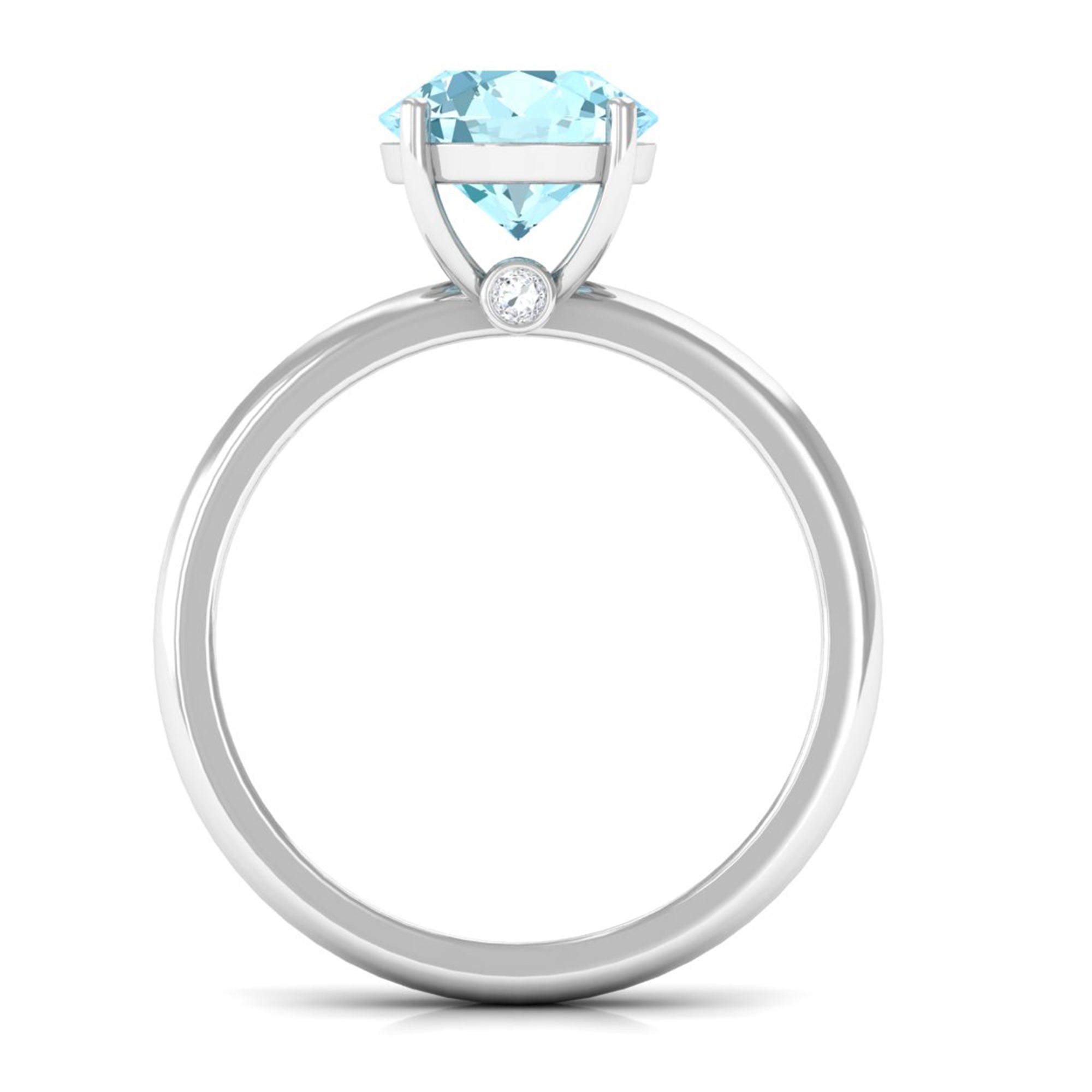 Aquamarine Solitaire Promise Ring with Diamond Aquamarine - ( AAA ) - Quality - Rosec Jewels