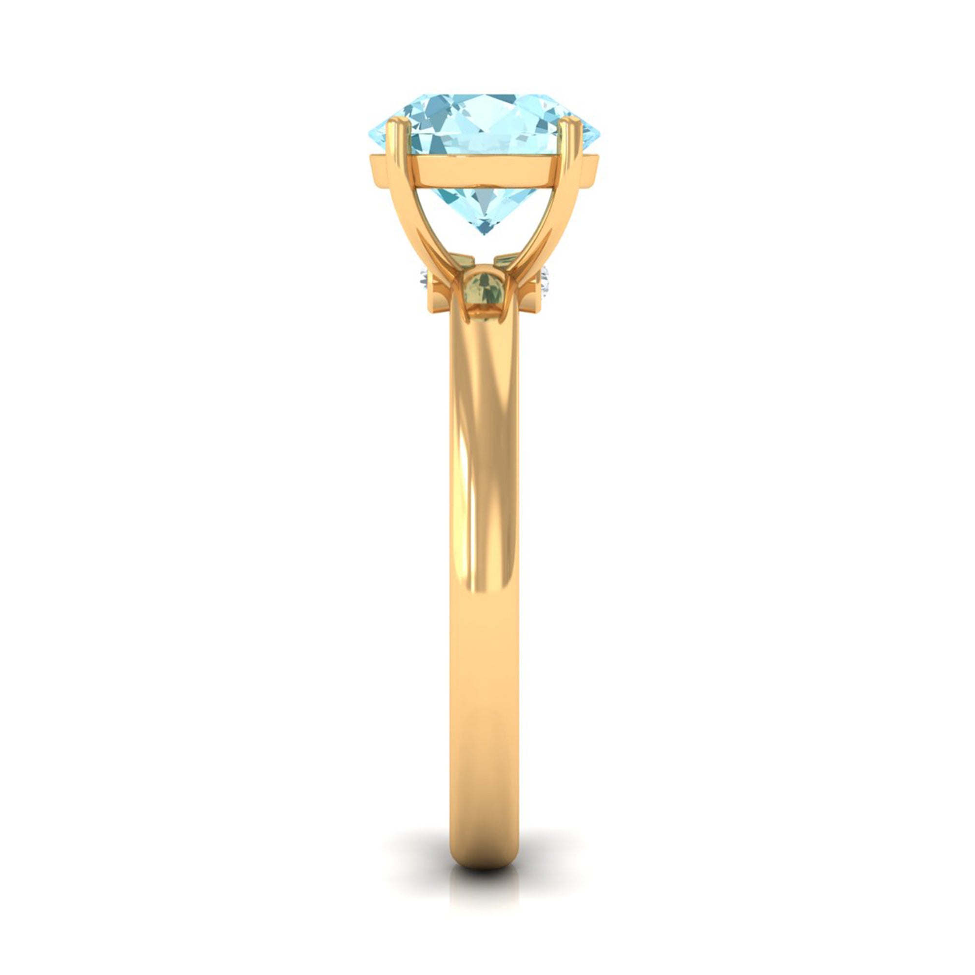 Aquamarine Solitaire Promise Ring with Diamond Aquamarine - ( AAA ) - Quality - Rosec Jewels