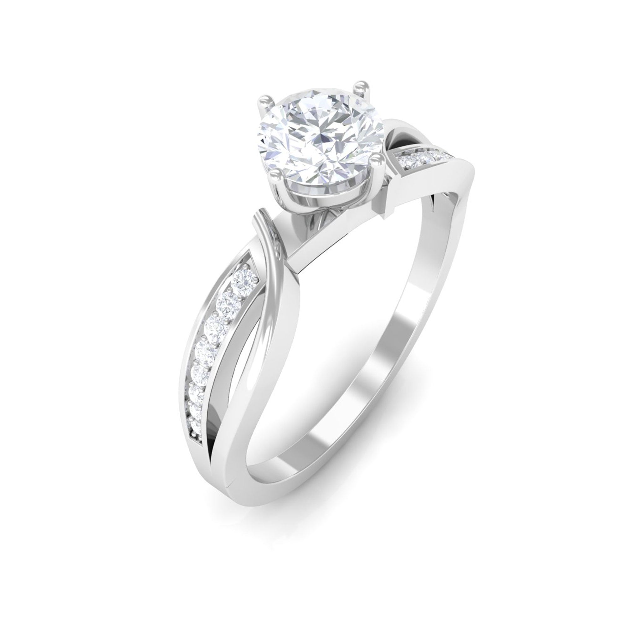 Infinity Shank Round Moissanite Solitaire Engagement Ring in Gold Moissanite - ( D-VS1 ) - Color and Clarity - Rosec Jewels