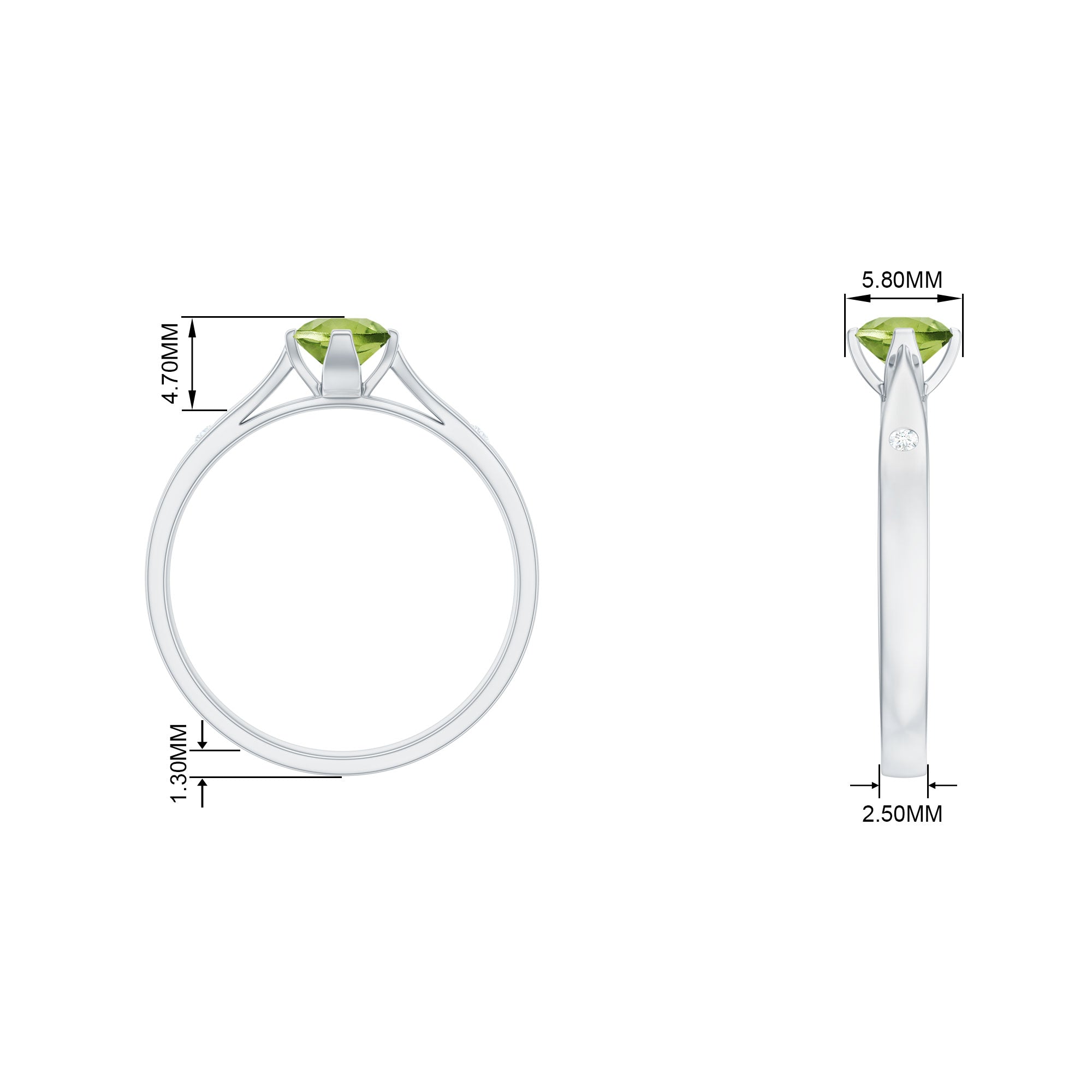 Floral Set Peridot Solitaire Ring with Diamond Peridot - ( AAA ) - Quality - Rosec Jewels