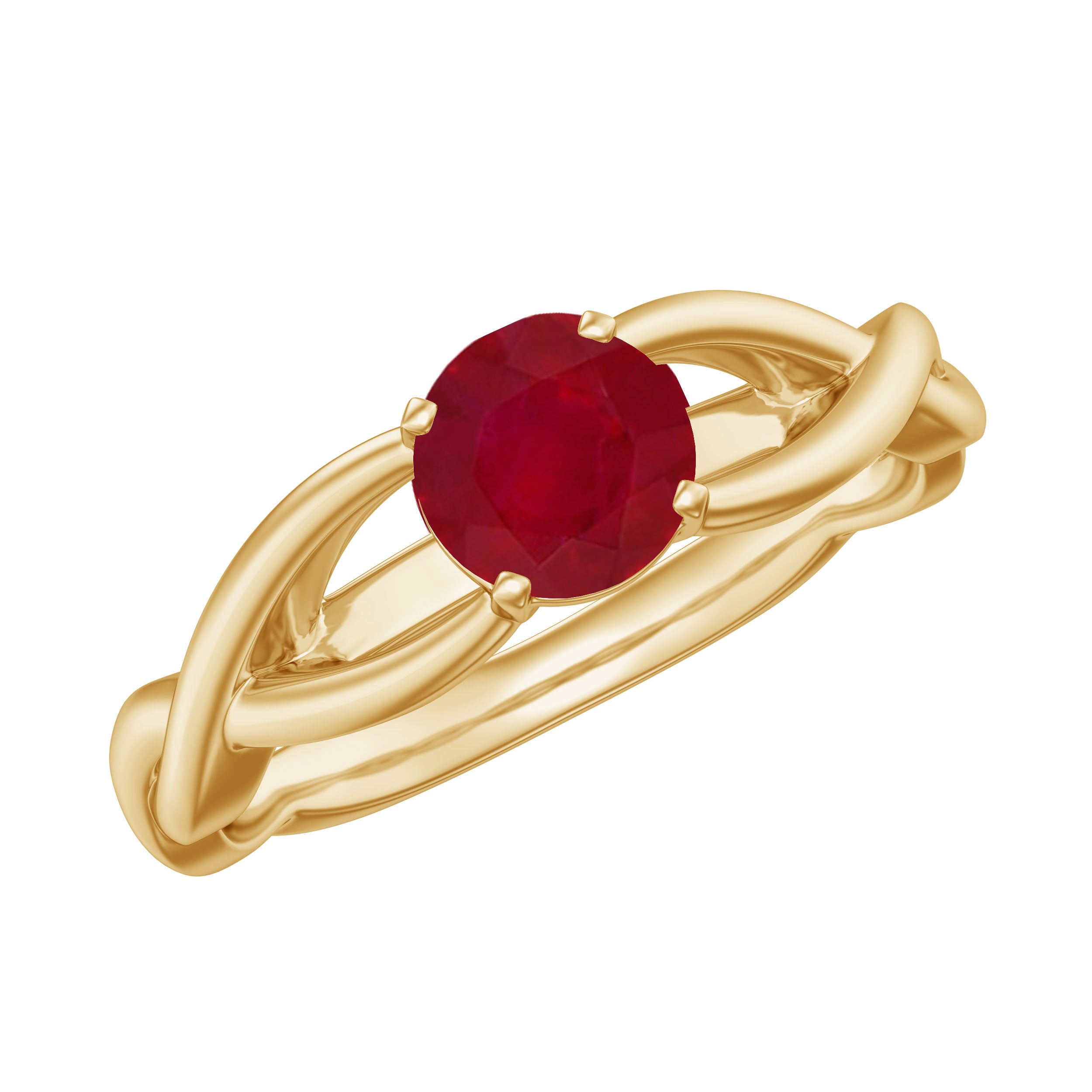 Natural Ruby Solitaire Ring in Crossover Shank Ruby - ( AAA ) - Quality - Rosec Jewels