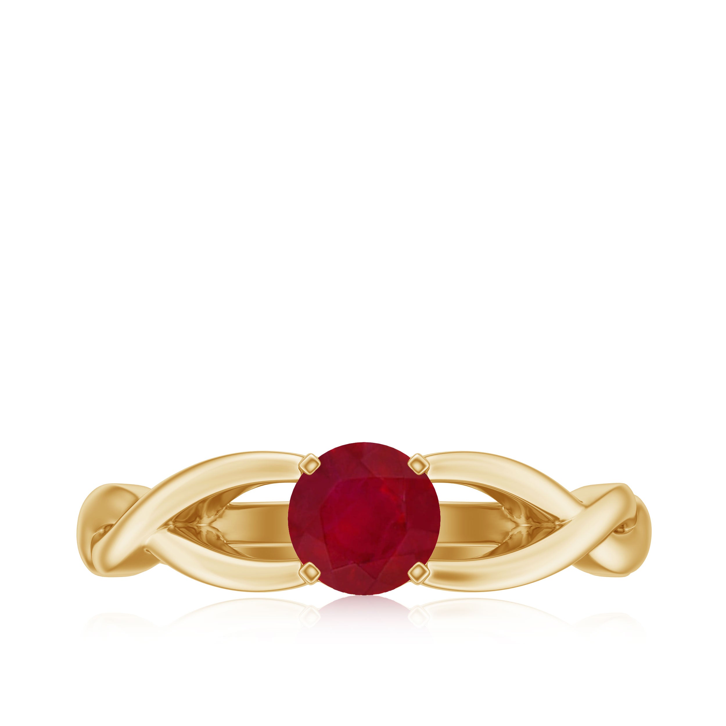 Natural Ruby Solitaire Ring in Crossover Shank Ruby - ( AAA ) - Quality - Rosec Jewels