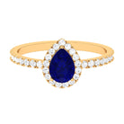 Natural Blue Sapphire and Diamond Teardrop Halo Engagement Ring Blue Sapphire - ( AAA ) - Quality - Rosec Jewels