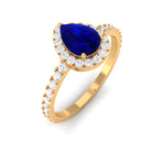 Natural Blue Sapphire and Diamond Teardrop Halo Engagement Ring Blue Sapphire - ( AAA ) - Quality - Rosec Jewels