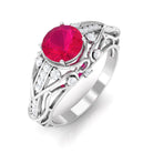 Vintage Inspired Ruby Engagement Ring with Diamond Ruby - ( AAA ) - Quality - Rosec Jewels