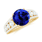 Solitaire Created Blue Sapphire Statement Engagement Ring with Moissanite Lab Created Blue Sapphire - ( AAAA ) - Quality - Rosec Jewels