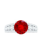 Created Ruby Statement Engagement Ring with Moissanite Side Stones Lab Created Ruby - ( AAAA ) - Quality - Rosec Jewels