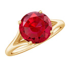 Split Shank Round Created Ruby Solitaire Ring with Surprise Diamond Lab Created Ruby - ( AAAA ) - Quality - Rosec Jewels