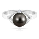 Genuine Tahitian Pearl Solitaire Split Shank Engagement Ring with Diamond Tahitian pearl - ( AAA ) - Quality - Rosec Jewels