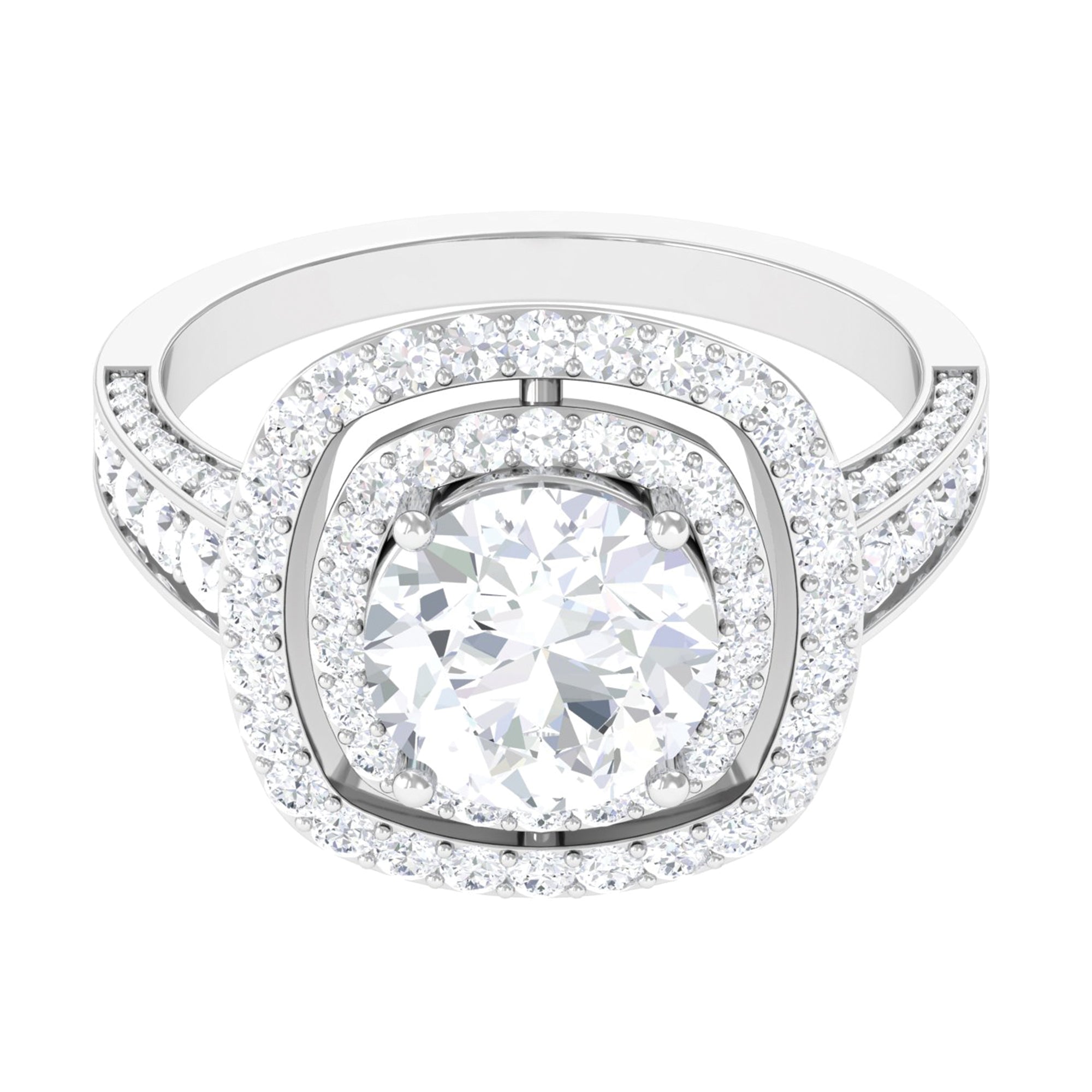 Large Round Moissanite Double Halo Engagement Ring Moissanite - ( D-VS1 ) - Color and Clarity - Rosec Jewels