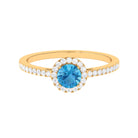 1 CT Swiss Blue Topaz Solitaire Ring with Diamond Accents Swiss Blue Topaz - ( AAA ) - Quality - Rosec Jewels