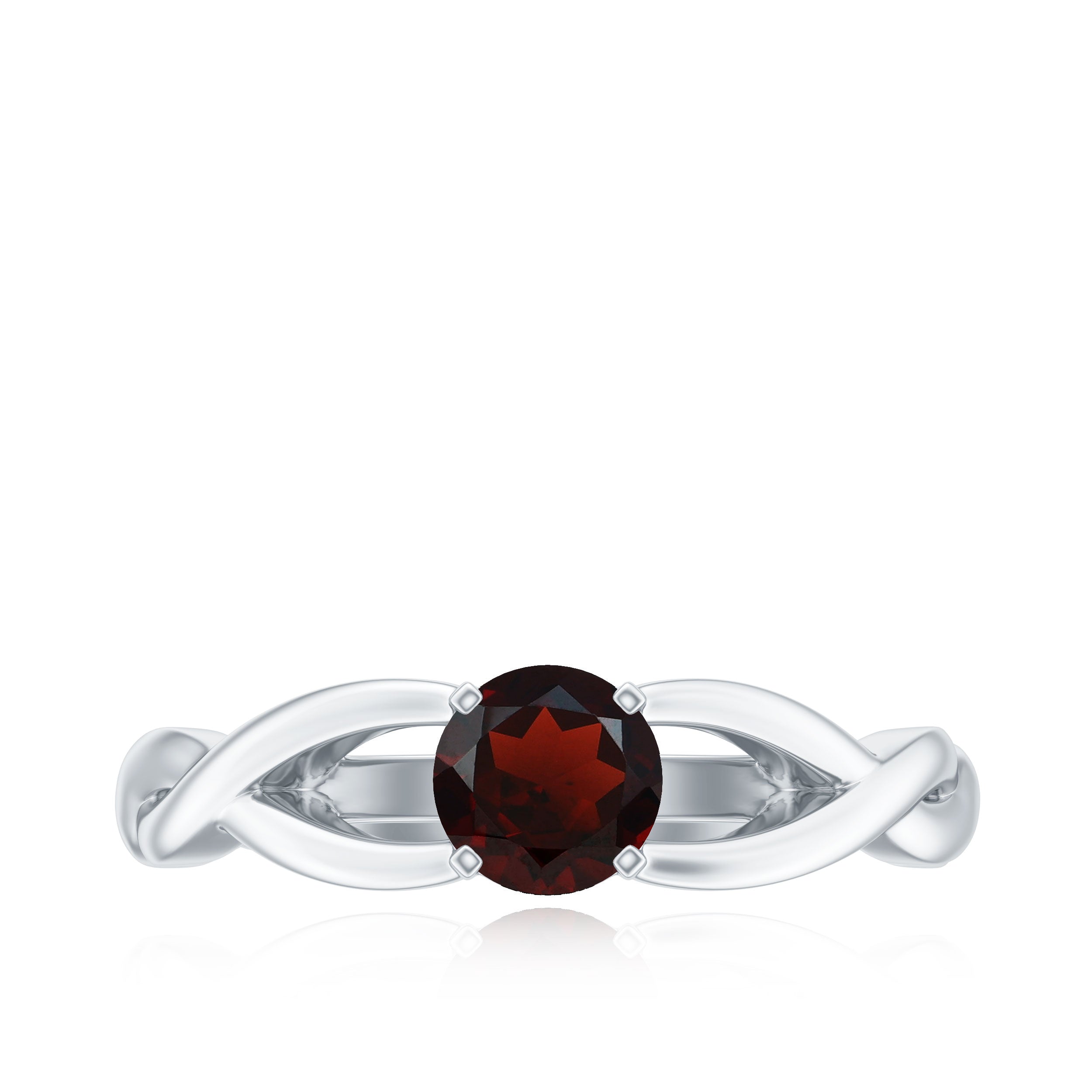 Garnet Solitaire Crossover Promise Ring Garnet - ( AAA ) - Quality - Rosec Jewels