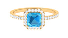 Asscher Cut Real Swiss Blue Topaz Halo Engagement Ring with Diamond Swiss Blue Topaz - ( AAA ) - Quality - Rosec Jewels