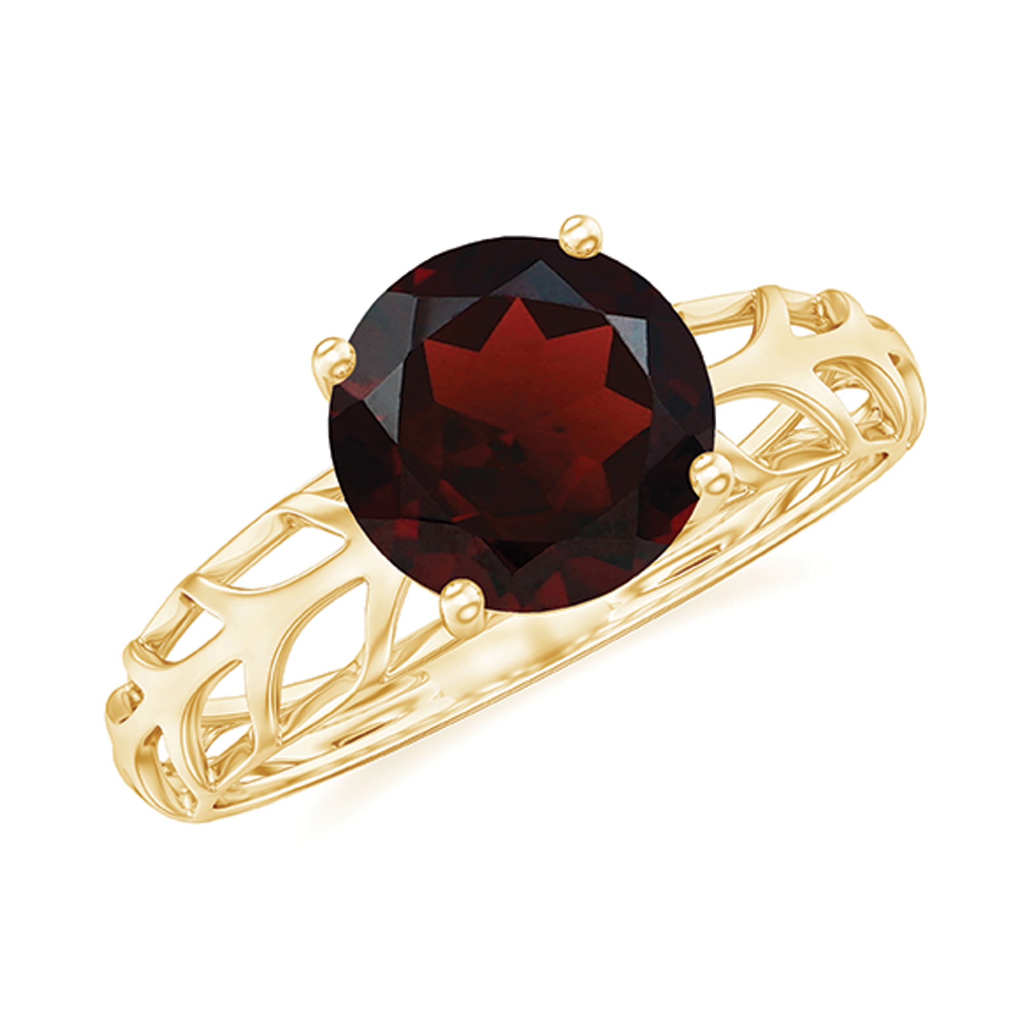 Round Shape Garnet Solitaire and Filigree Ring Garnet - ( AAA ) - Quality - Rosec Jewels