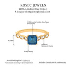 Asscher Cut London Blue Topaz Solitaire Ring with Diamond Side Stones London Blue Topaz - ( AAA ) - Quality - Rosec Jewels