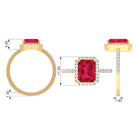 Emerald Cut Lab Grown Ruby Engagement Ring with Diamond Halo Lab Created Ruby - ( AAAA ) - Quality - Rosec Jewels