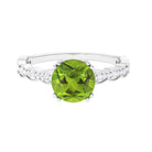 Double Prong Set Peridot Solitaire Ring with Diamond Side Stones Peridot - ( AAA ) - Quality - Rosec Jewels