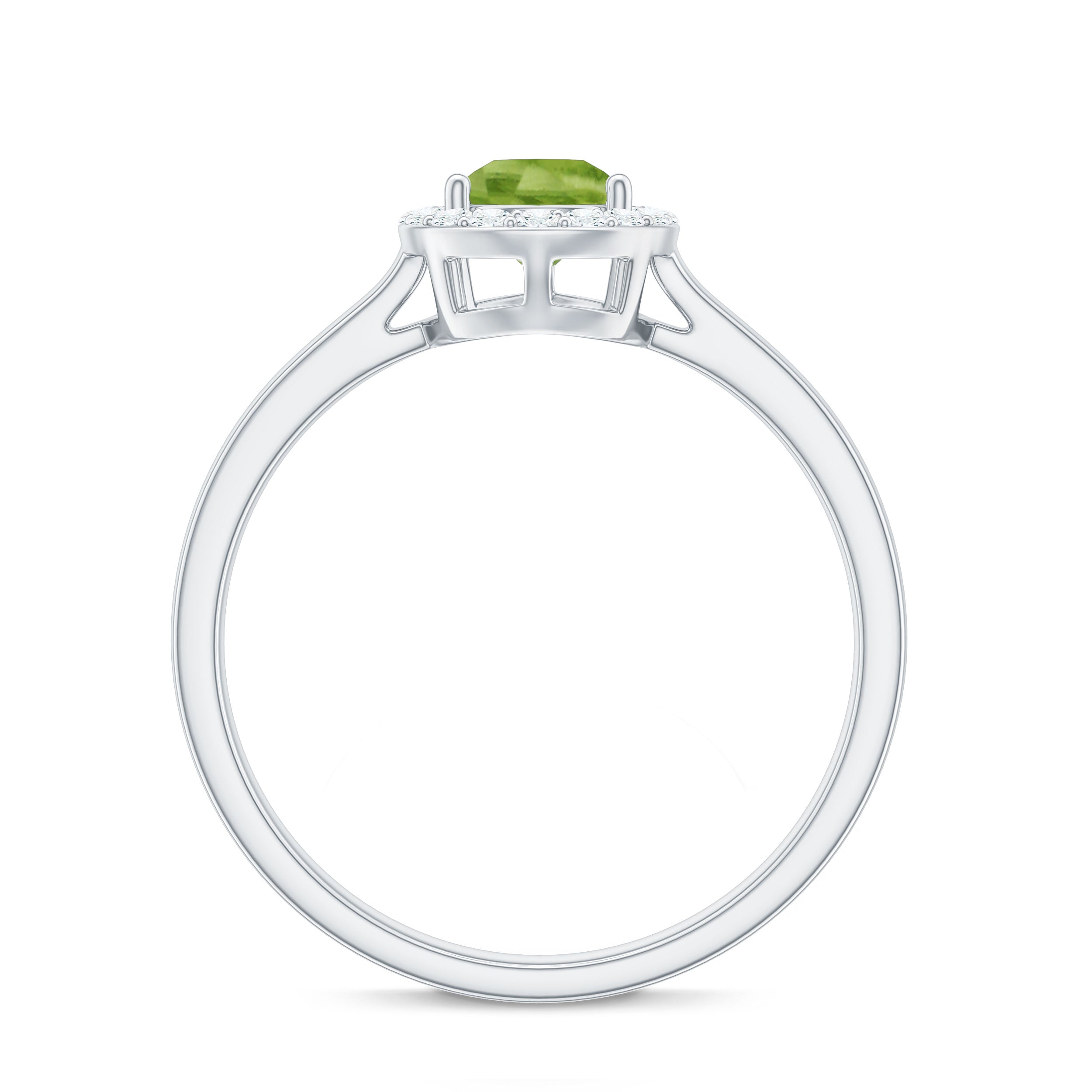 5X7 MM Pear Shaped Peridot Solitaire with Diamond Halo Ring Peridot - ( AAA ) - Quality - Rosec Jewels