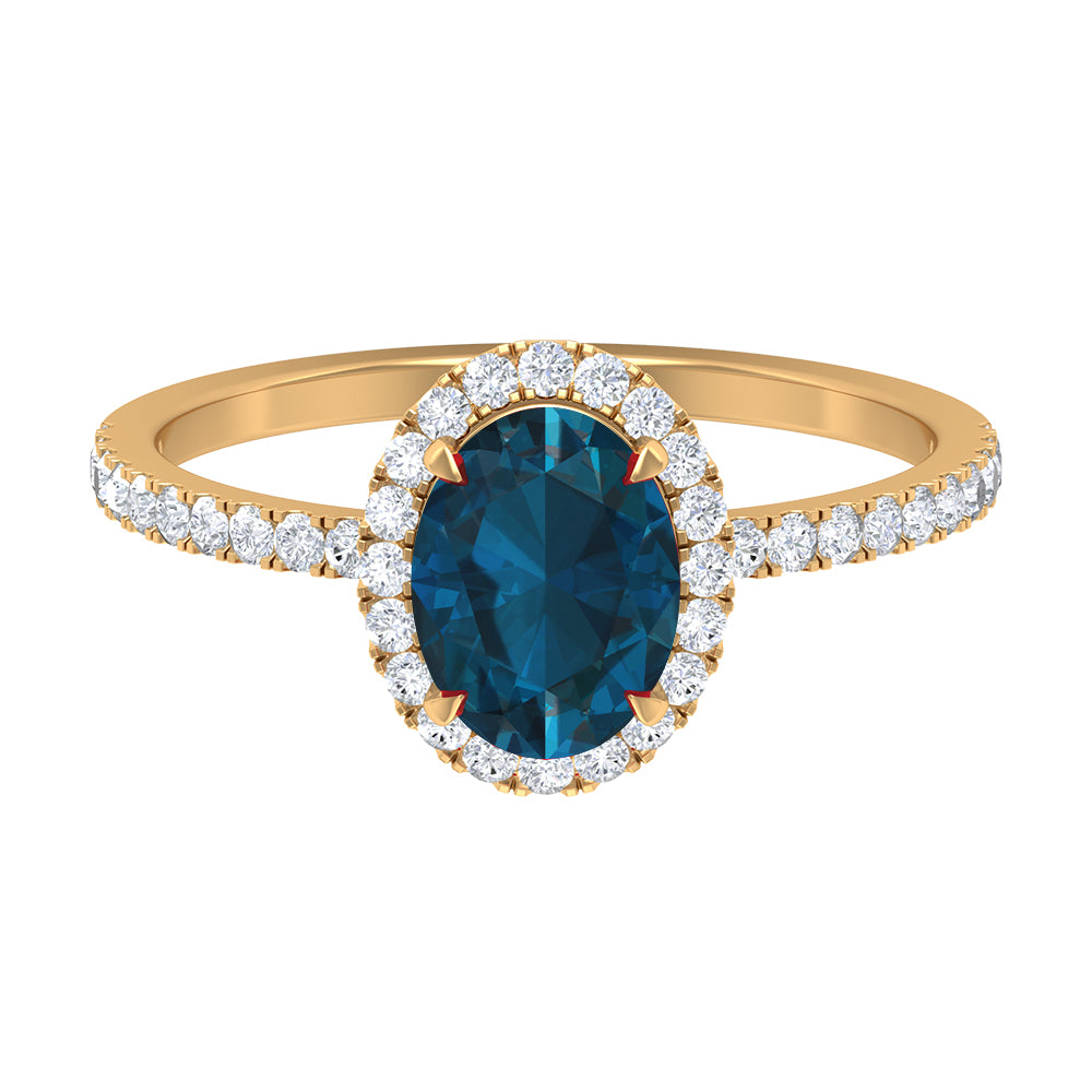 Oval Shape London Blue Topaz Cocktail Engagement Ring with Diamond London Blue Topaz - ( AAA ) - Quality - Rosec Jewels