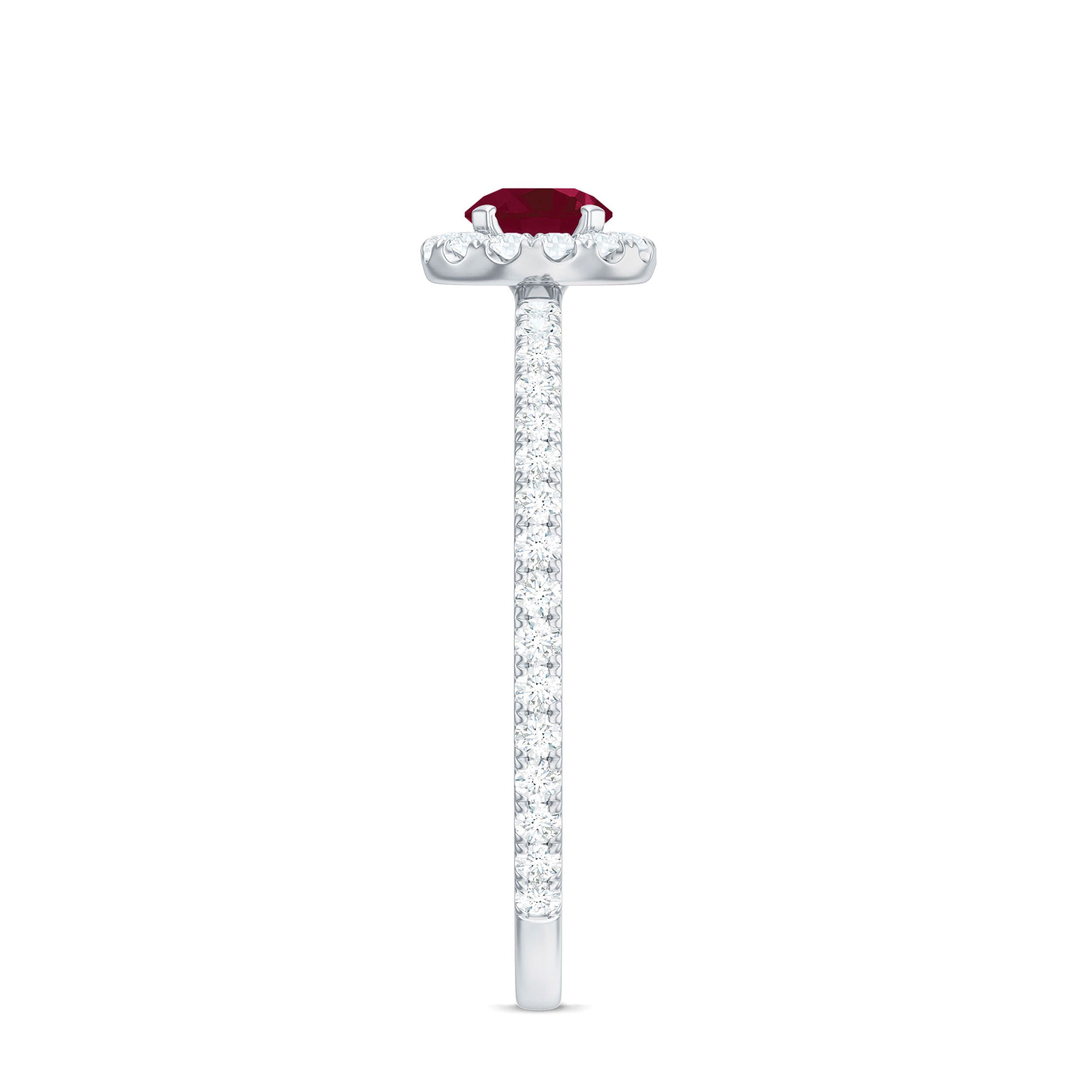 Minimal Ruby Engagement Ring with Diamond Halo Ruby - ( AAA ) - Quality - Rosec Jewels