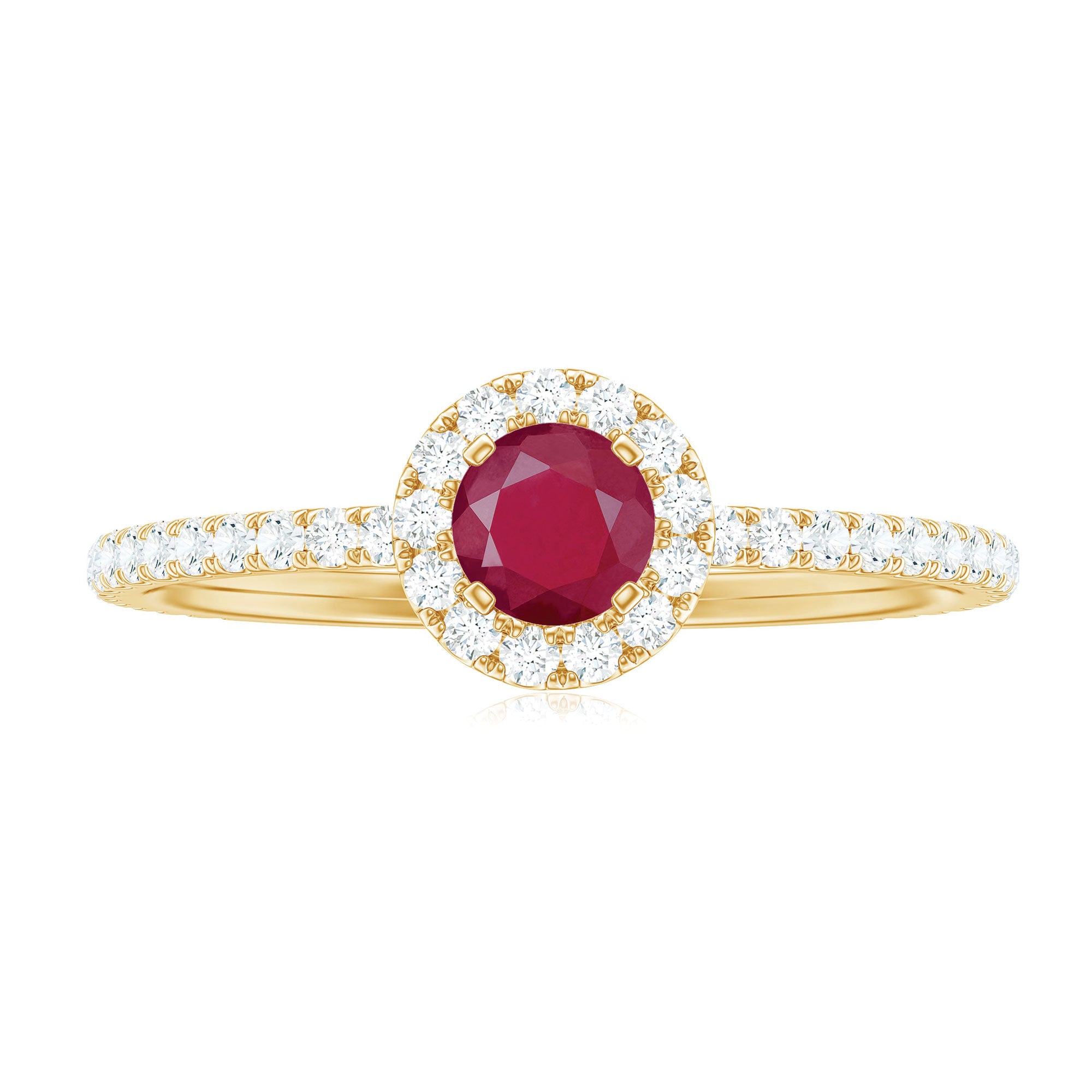 Minimal Ruby Engagement Ring with Diamond Halo Ruby - ( AAA ) - Quality - Rosec Jewels