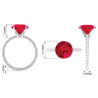 Created Ruby Solitaire Ring with Diamond Side Stones Lab Created Ruby - ( AAAA ) - Quality - Rosec Jewels