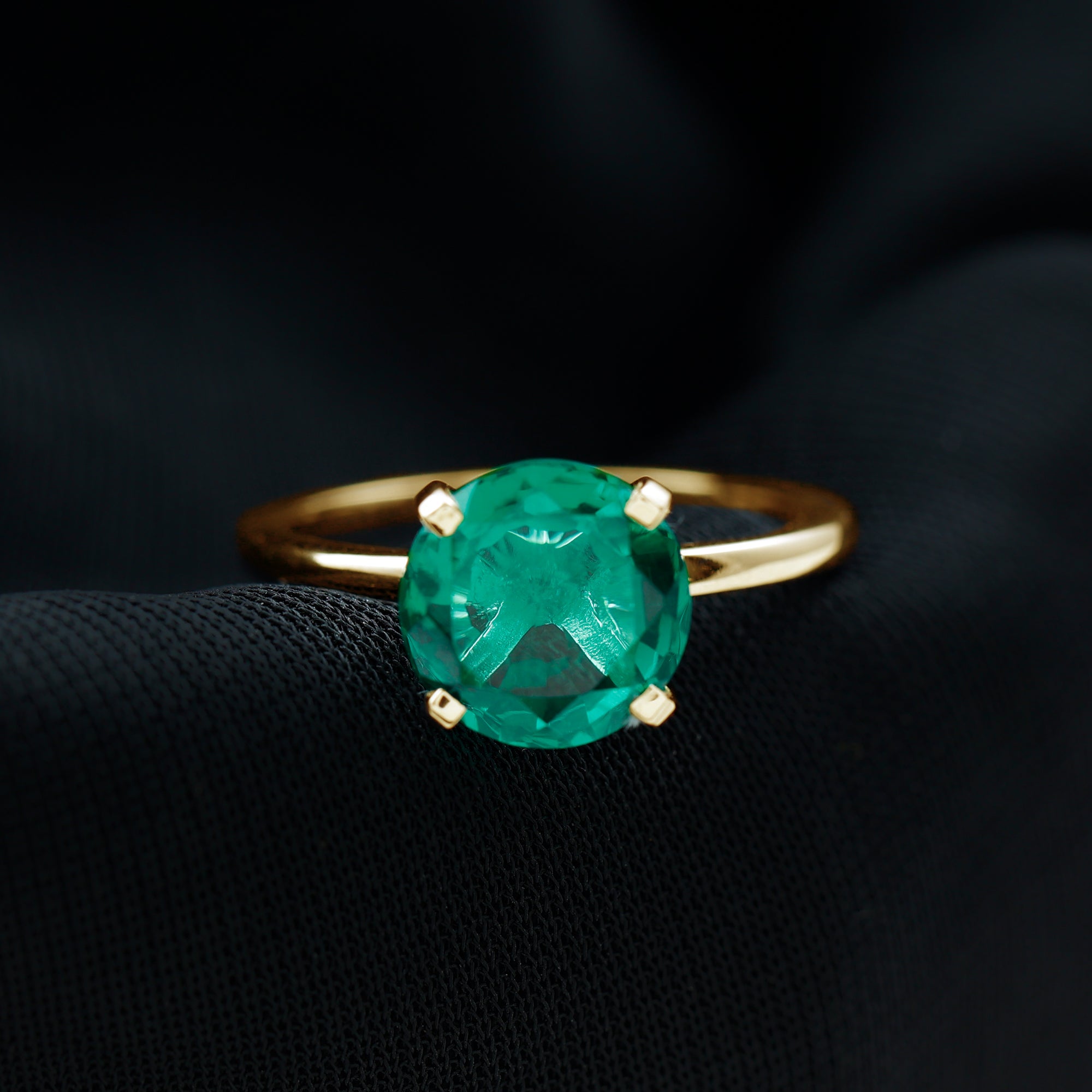 Simple Round Lab Grown Emerald Solitaire Engagement Ring Lab Created Emerald - ( AAAA ) - Quality - Rosec Jewels