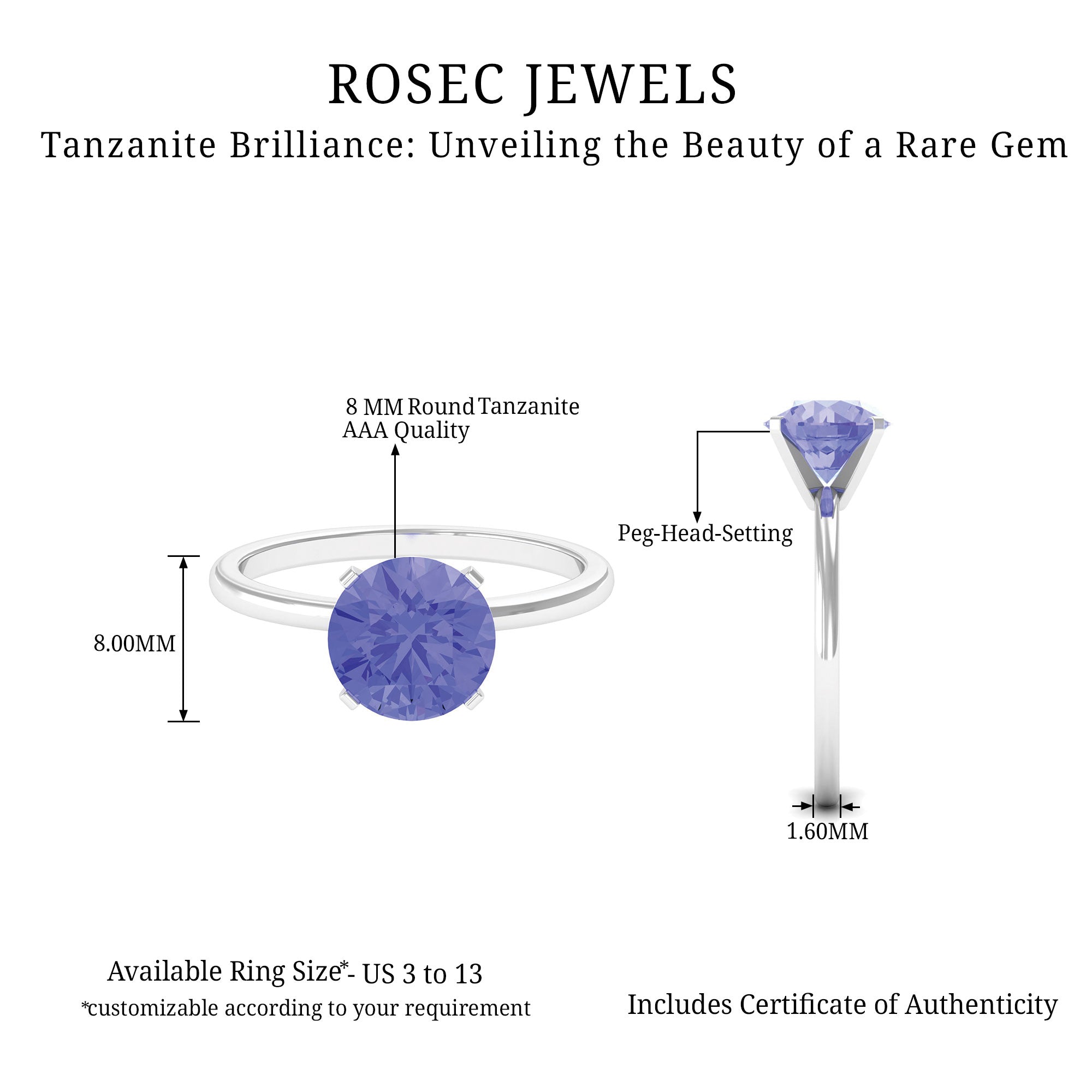 Round Tanzanite Solitaire Engagement Ring Tanzanite - ( AAA ) - Quality - Rosec Jewels