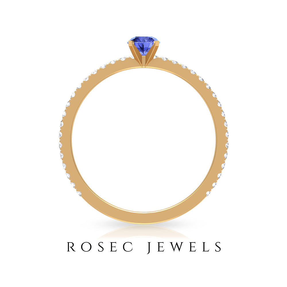 Tanzanite Dainty Solitaire Ring with French Pave Set Diamond Tanzanite - ( AAA ) - Quality - Rosec Jewels