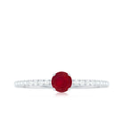 Round Shape Ruby Dainty Solitaire Ring with Diamond Ruby - ( AAA ) - Quality - Rosec Jewels