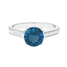 London Blue Topaz Solitaire Ring with Diamond Accent London Blue Topaz - ( AAA ) - Quality - Rosec Jewels