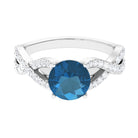 4 Prong Set Solitaire London Blue Topaz Crossover Ring with Diamond Accent London Blue Topaz - ( AAA ) - Quality - Rosec Jewels