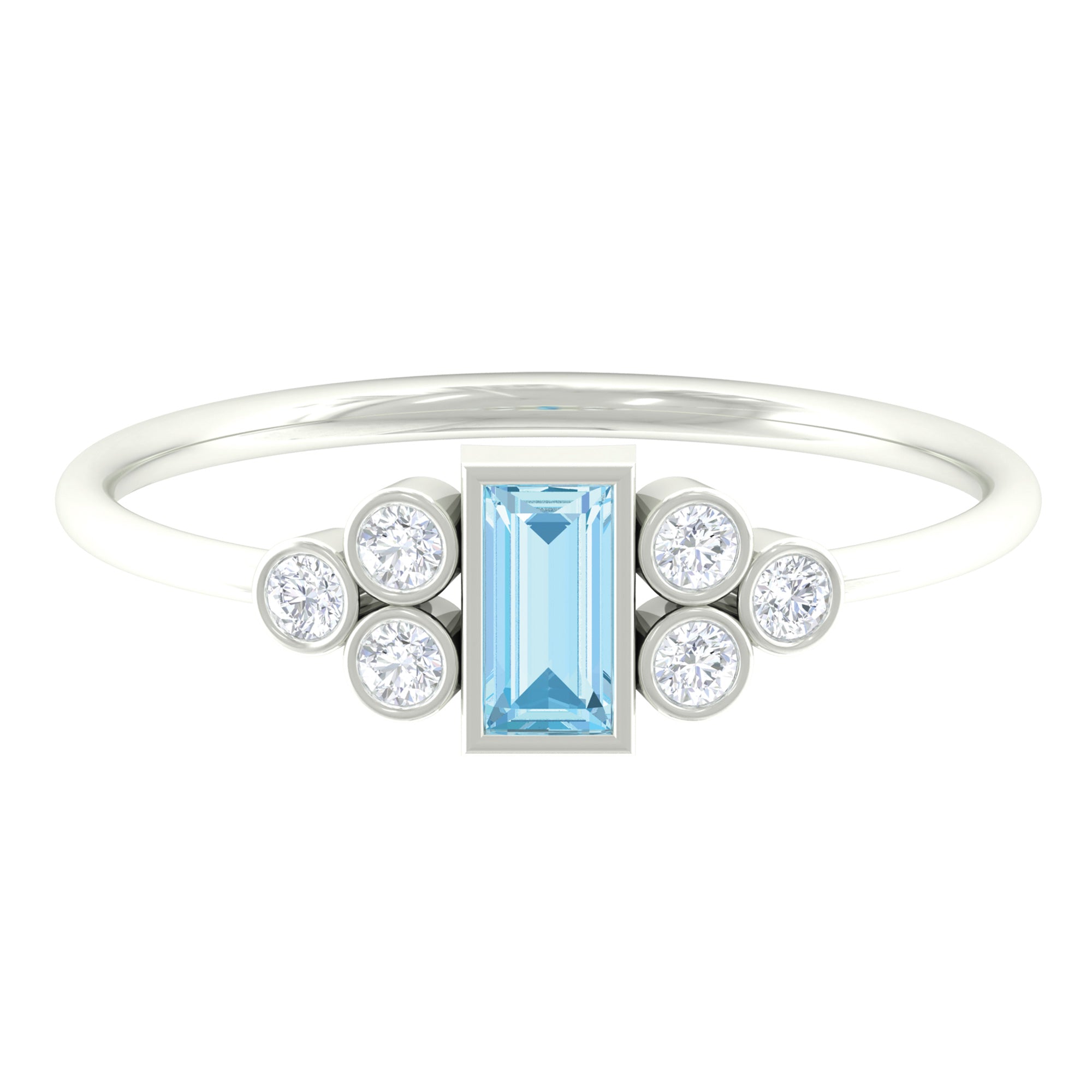 Baguette Aquamarine Solitaire Promise Ring with Diamond Aquamarine - ( AAA ) - Quality - Rosec Jewels