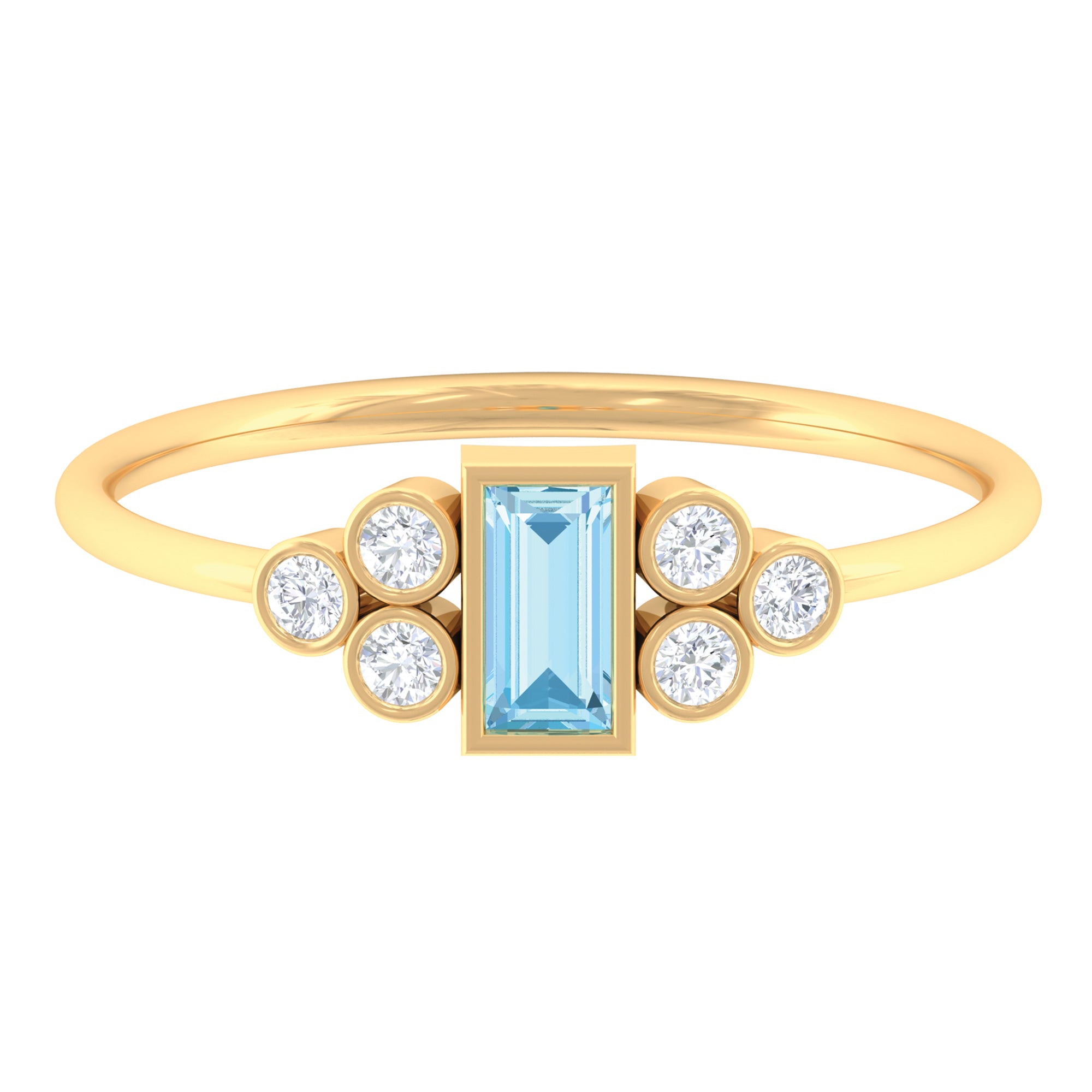 Baguette Aquamarine Solitaire Promise Ring with Diamond Aquamarine - ( AAA ) - Quality - Rosec Jewels