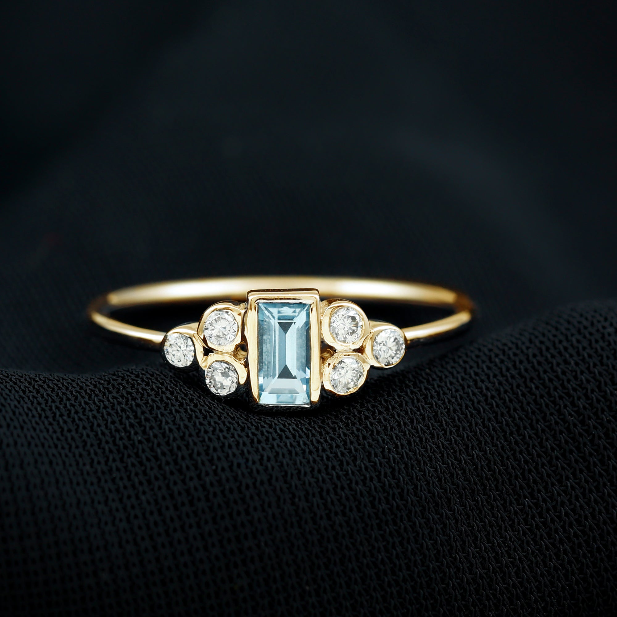 Baguette Aquamarine Solitaire Promise Ring with Diamond Aquamarine - ( AAA ) - Quality - Rosec Jewels