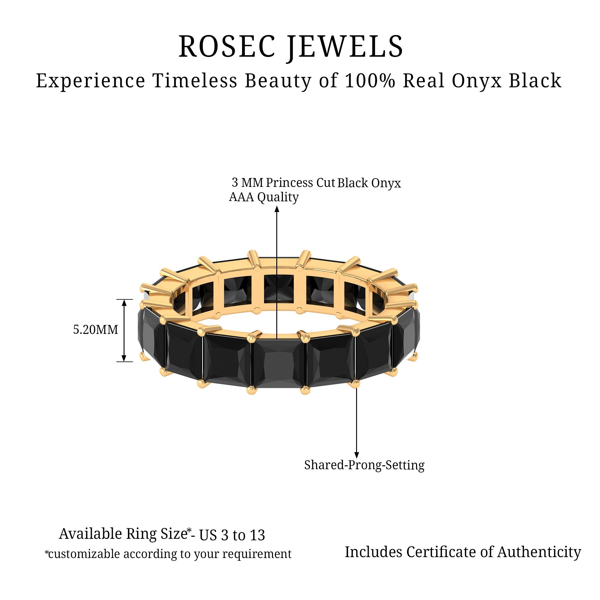 Princess Cut Black Onyx Eternity Band Black Onyx - ( AAA ) - Quality - Rosec Jewels