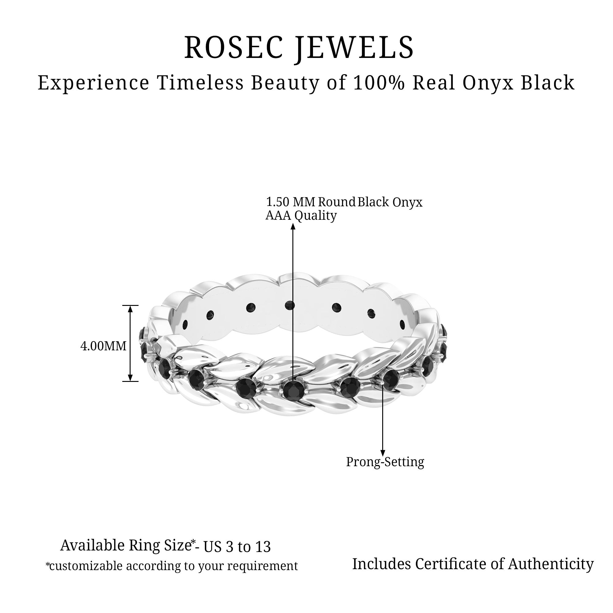 Black Onyx Leaf Eternity Band Ring Black Onyx - ( AAA ) - Quality - Rosec Jewels