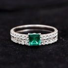 Princess Cut Created Emerald Engagement Ring with Moissanite Enhancer Lab Created Emerald - ( AAAA ) - Quality - Rosec Jewels