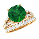 Split Shank Created Emerald Solitaire Wedding Ring Set with Moissanite Lab Created Emerald - ( AAAA ) - Quality - Rosec Jewels