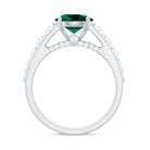 Created Emerald Engagement Ring with Moissanite Side Stones Lab Created Emerald - ( AAAA ) - Quality - Rosec Jewels