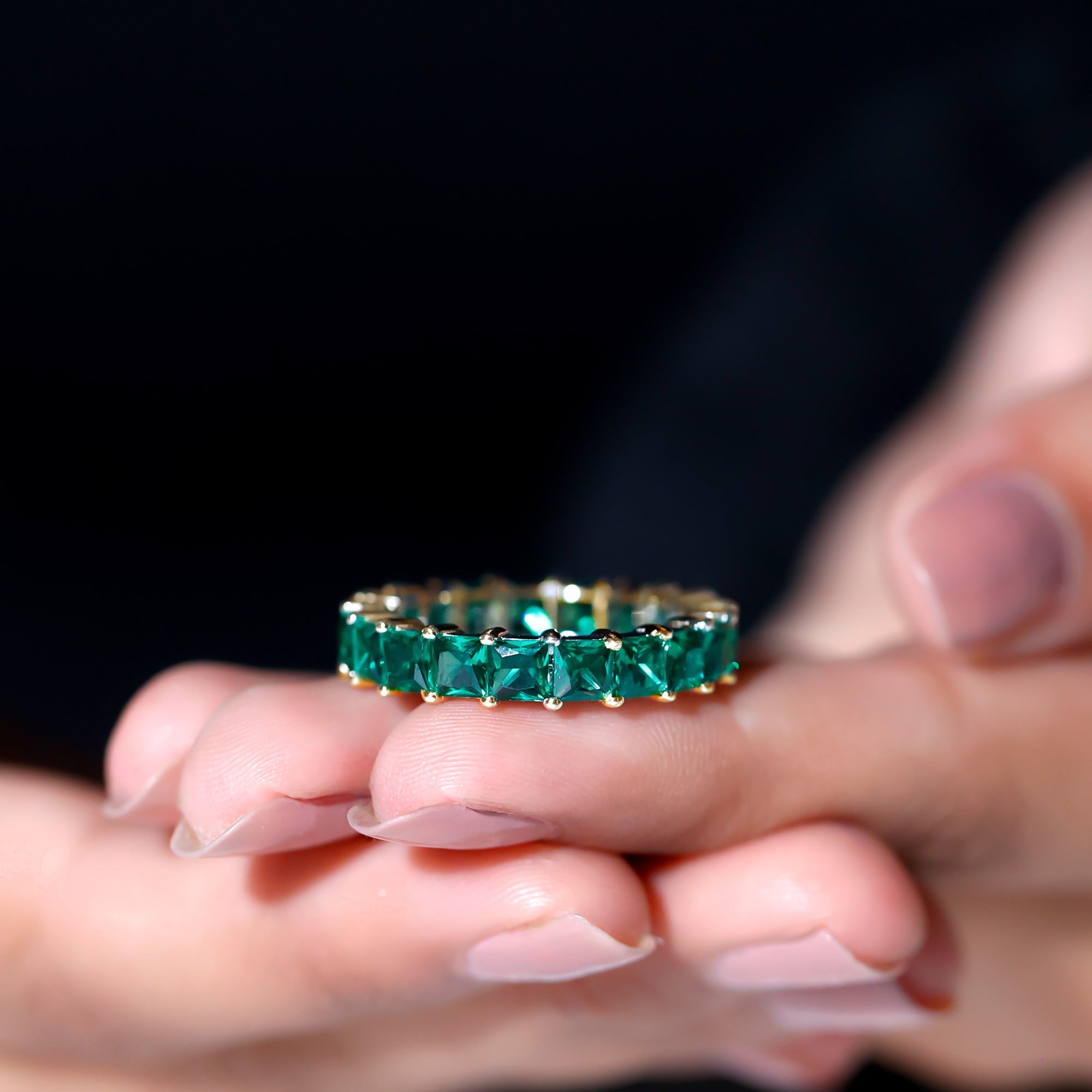 Princess Cut Lab Grown Emerald Full Eternity Band Ring Lab Created Emerald - ( AAAA ) - Quality - Rosec Jewels