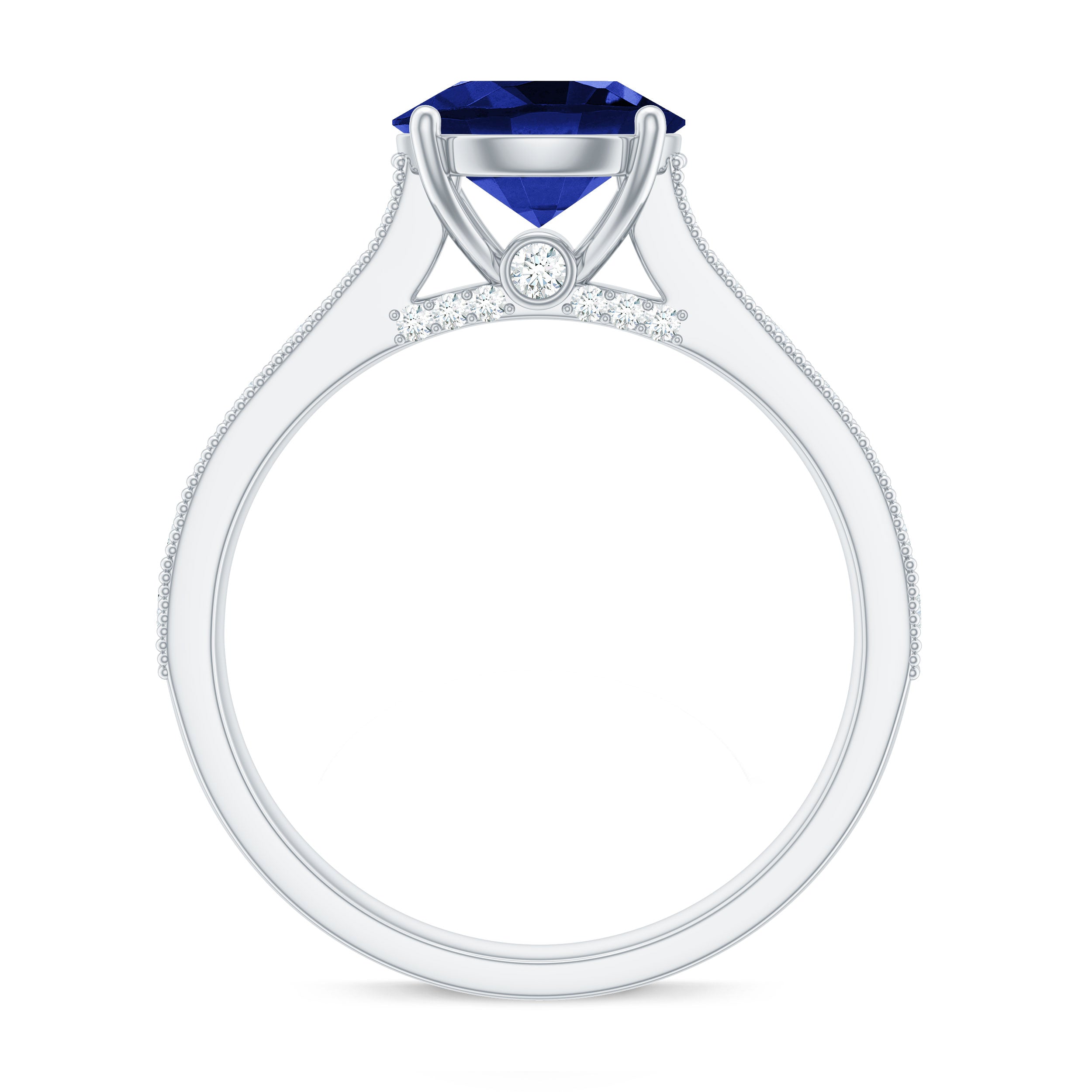 Rosec Jewels-2.50 CT Created Blue Sapphire Solitaire Engagement Ring with Diamond and Milgrain Detailing