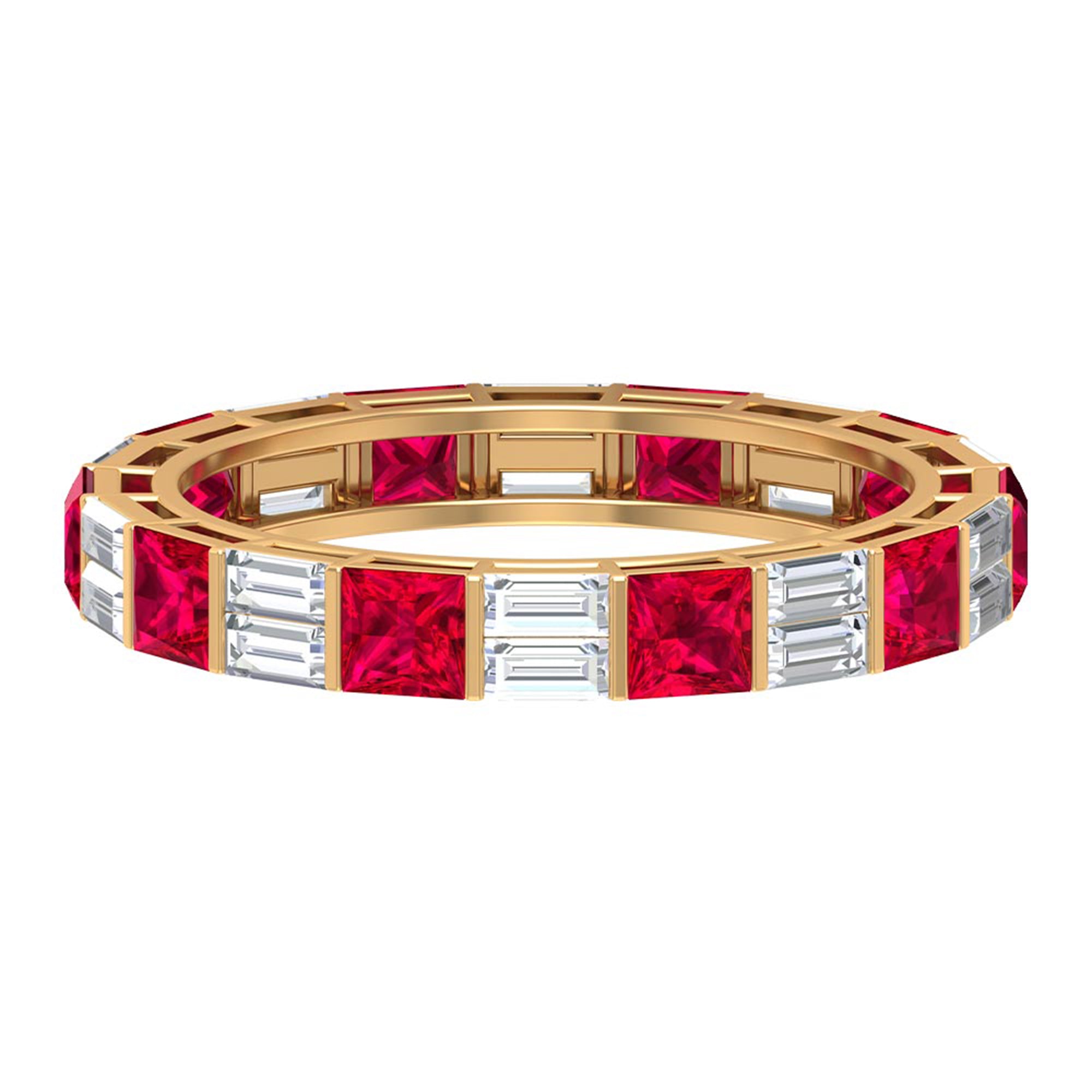 Princess Cut Lab Created Ruby And Moissanite Full Eternity Ring Lab Created Ruby - ( AAAA ) - Quality - Rosec Jewels