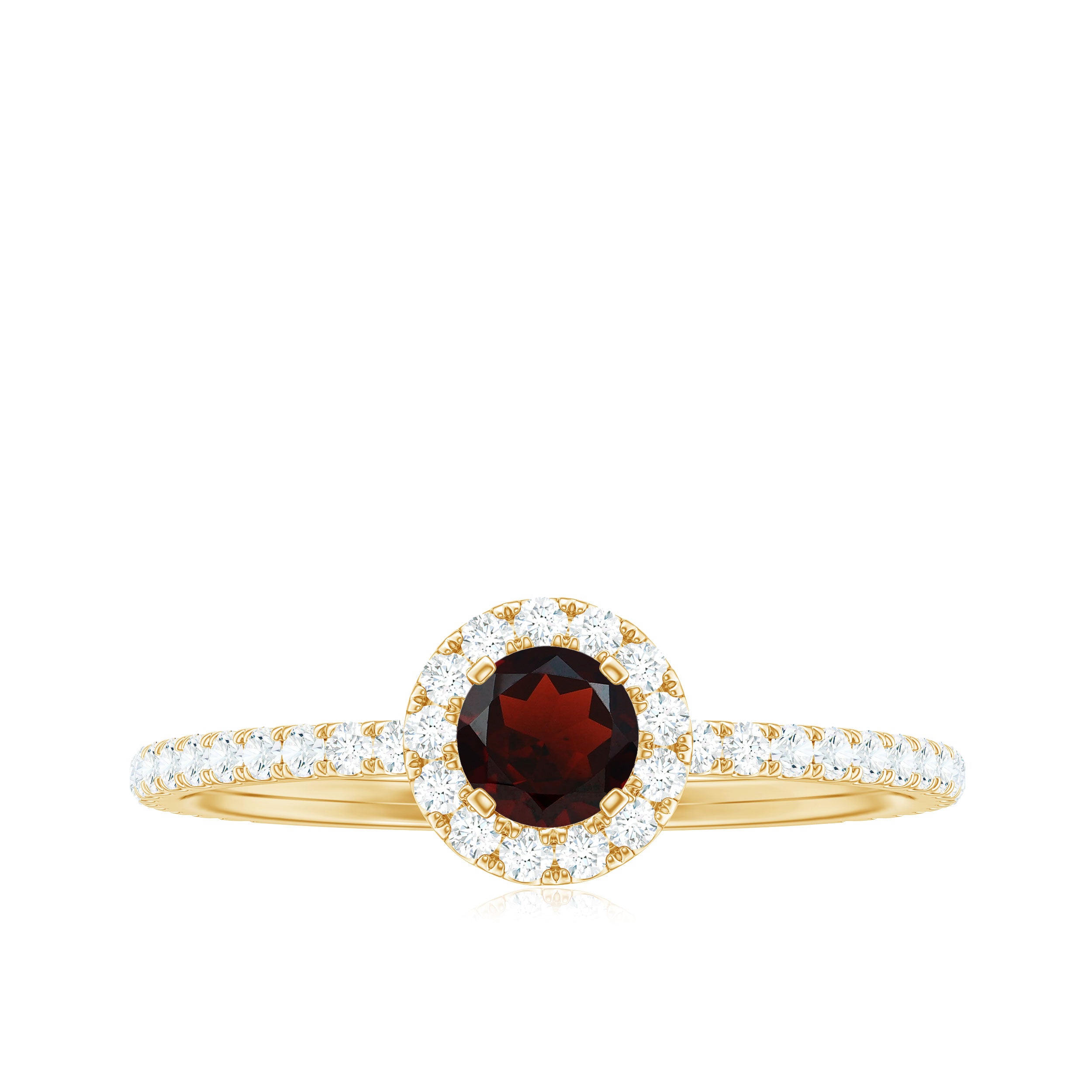 Round Garnet Minimal Engagement Ring with Diamond Garnet - ( AAA ) - Quality - Rosec Jewels