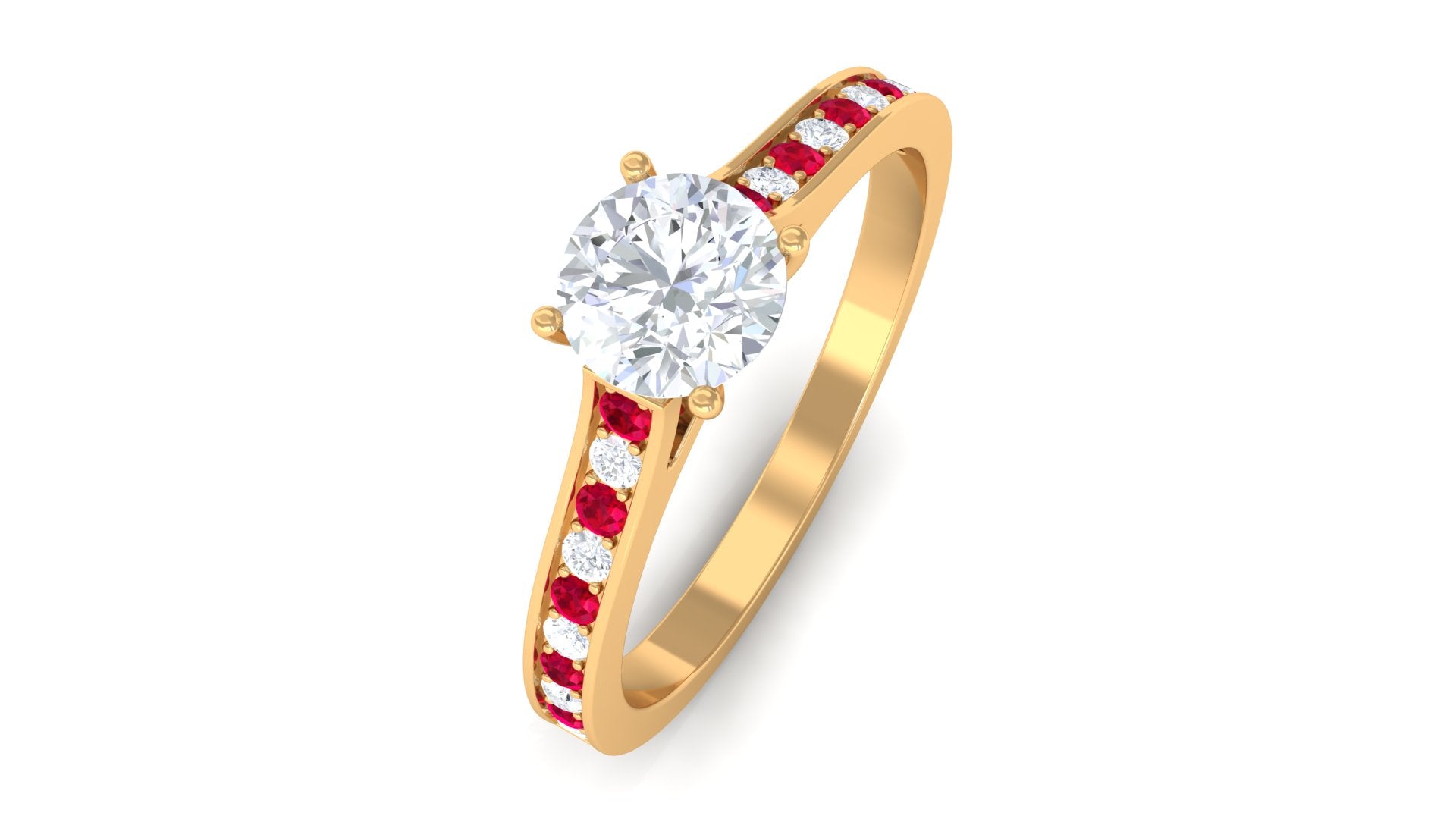 Certified Moissanite Solitaire Engagement Ring With Lab Grown Ruby Lab Created Ruby - ( AAAA ) - Quality - Rosec Jewels