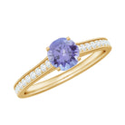 Engagement Ring with Tanzanite and Diamond Side Stones Tanzanite - ( AAA ) - Quality - Rosec Jewels