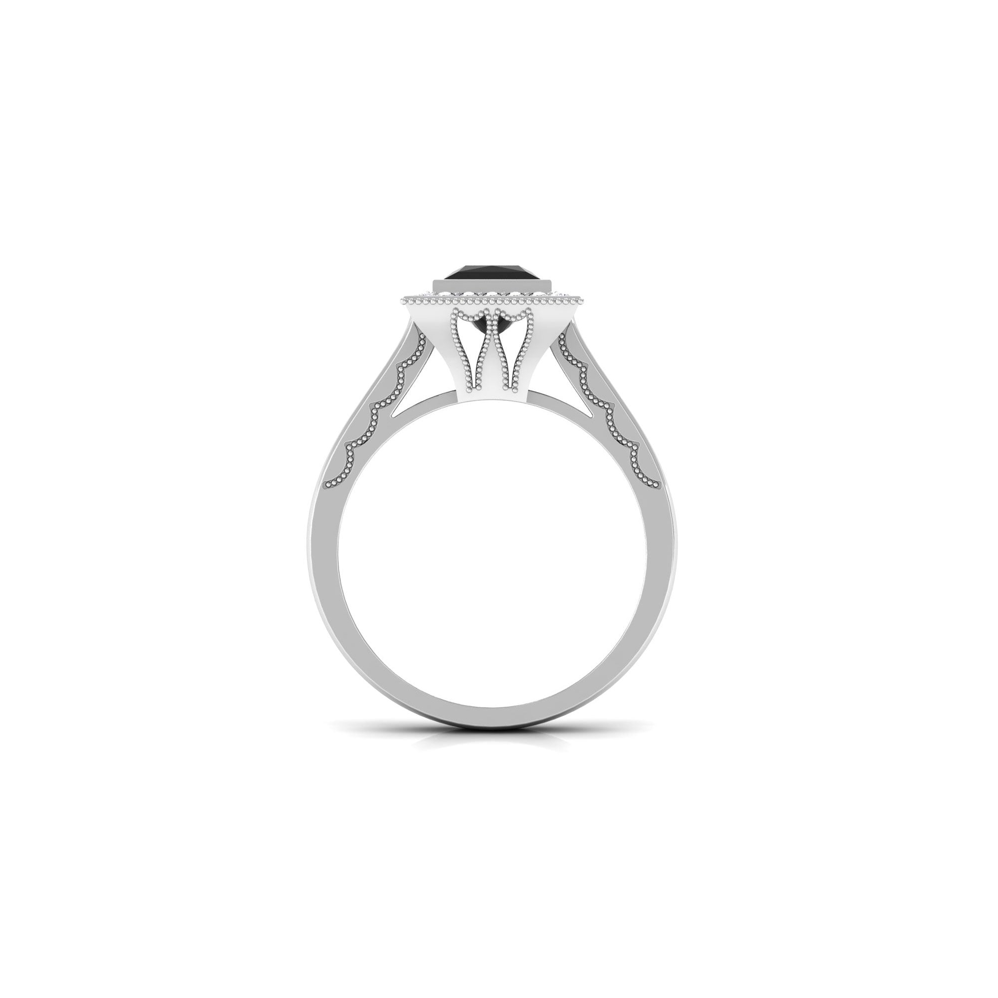 1 CT Princess Cut Created Black Diamond Solitaire Ring with Halo Diamond Lab Created Black Diamond - ( AAAA ) - Quality - Rosec Jewels