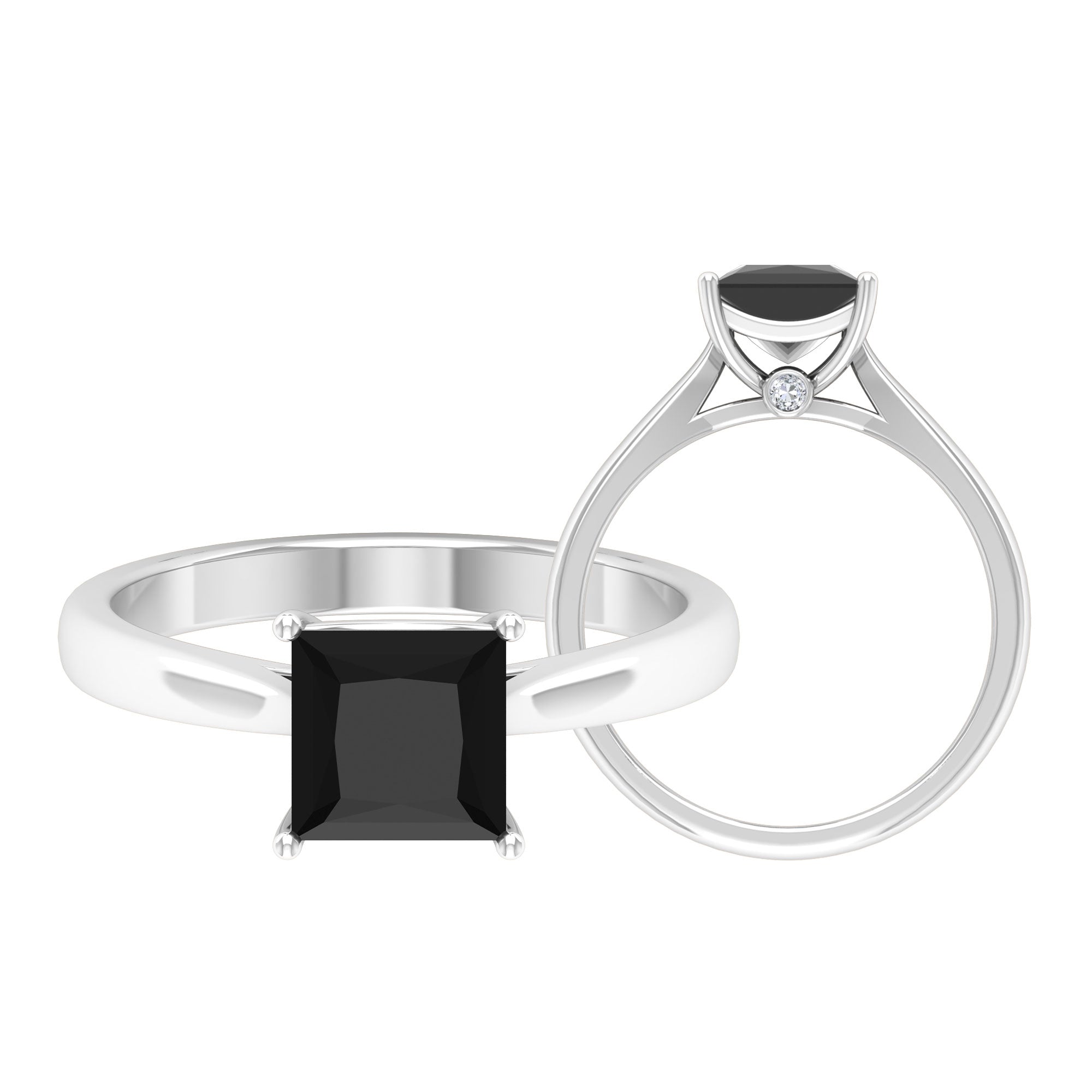 1.25 CT Lab Created Black Diamond Solitaire Ring with Diamond Lab Created Black Diamond - ( AAAA ) - Quality - Rosec Jewels