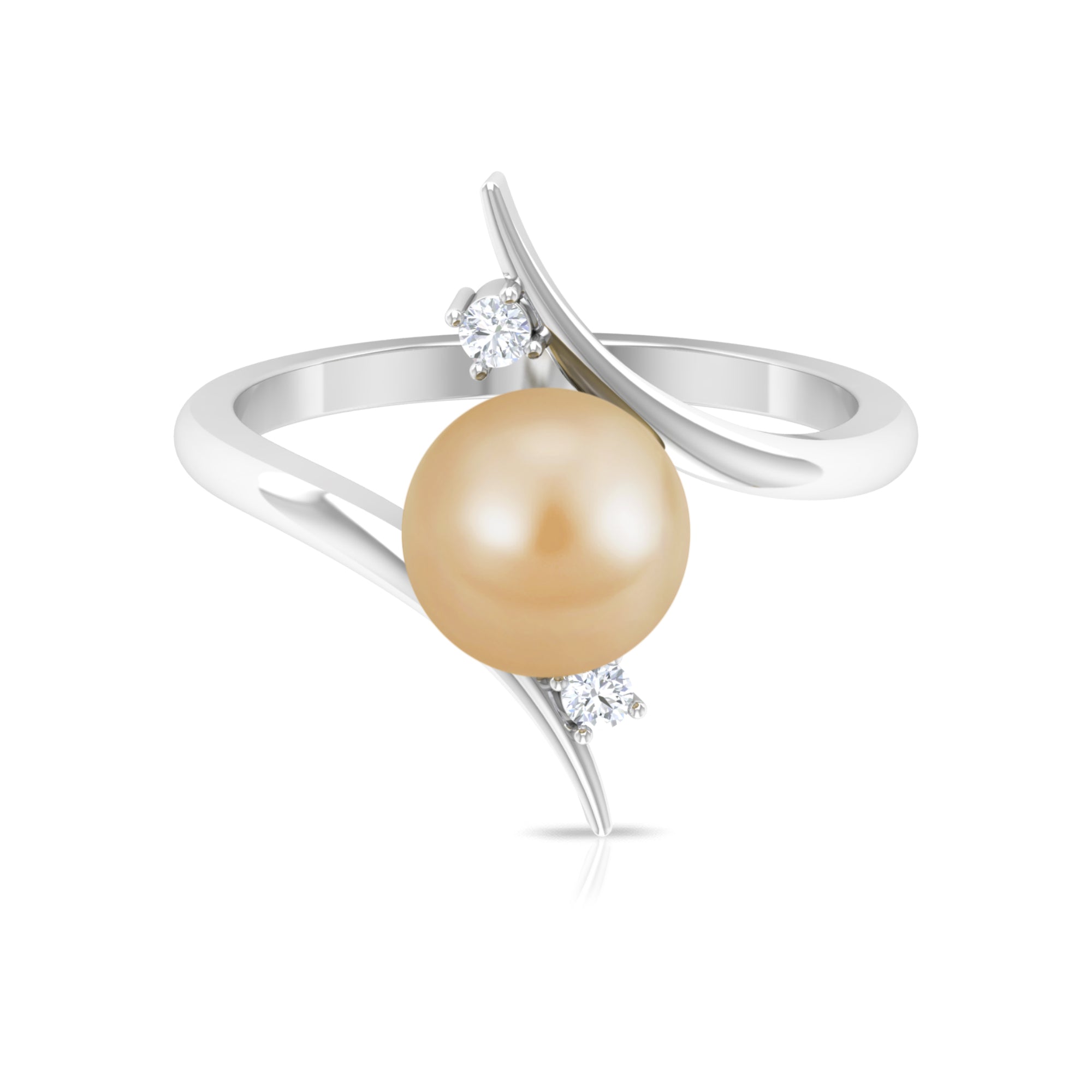 Golden South Sea Pearl Bypass Engagement Ring with Diamond South Sea Pearl - ( AAA ) - Quality - Rosec Jewels