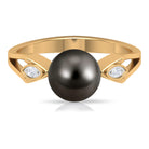 Solitaire Tahitian Pearl Contemporary Engagement Ring with Diamond Tahitian pearl - ( AAA ) - Quality - Rosec Jewels